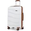 KONO Valigia Media Rigida da 65cm Trolley Medio Leggero Polipropilene Valigie con TSA Lucchetto e 4 Ruote (Bianco Crema)
