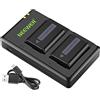 NEEWER NP-FW50 Set Caricabatteria per Fotocamera Compatibile con Sony ZV-E10, A7, A7R, A7RII, A7II, A7SII, A7S, a3000, a5000, a6000, a6300, a6400, a6500, RX10 Serie (2 Pezzi, Porta Micro USB, 1100mAh)
