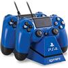 4Gamers PS4 - Ladestation Play & Charge Blau (Controller-Halterung inkl. 2 USB-Ladekabel)