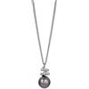 OROVI Collana Donna Argento, Catenina con Ciondolo Perla Nera Coltivata d'Acqua Dolce sotto una spirale di Zirconi taglio Brillante Argento 925 Rodiato. Catena Grumetta Cm 46. Gioiello anallergico.