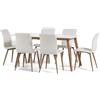 SIEDITI FUORI E DENTRO Set Tavolo da Pranzo rettangolare allungabile 140-180x80 cm con 6 Sedie imbottite bianche ecopelle, stile scandinavo con gambe effetto legno, tavolo e sedie da cucina o sala da pranzo per 6 persone