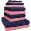 Betz Set di 10 Asciugamani Premium 100% Cotone 2 Teli Doccia 4 Asciugamani 2 Asciugamani per Ospiti 2 Guanti da Bagno Colore Rosa Antico e Blu Scuro