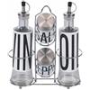 Villa d'Este Home Tivoli Set condimento olio, aceto, sale e pepe in vetro e acciaio inox, stand in ferro, Bigismore