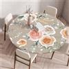 Morbuy Plastificata Tovaglia Rotondo con Bordo Elastico, Tovaglie da Tavola Antimacchia Plastica Tovaglia per Salotto caffè Pranzo Paesaggio da Giardino Decorazione (110cm,Fiore di Rosa)