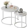 Huhote Set di 2 tavolini rotondi, tavolini impilabili, con struttura in metallo, per soggiorno, camera da letto, balcone, ufficio, appartamento, diametro 60 cm, 40 cm (telaio bianco, piano bianco)