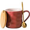 MAGICVOGEL Tazza da caffè con coperchio in legno e cucchiaio, 400 ml, grande, in ceramica, moderna, con manico grande, per ufficio e casa (viola)