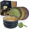 Moritz & Moritz VIDA Set di 6 piatti da zuppa, giallo-verde-rosa, piatti fondi per 6 persone, in porcellana, lavabili in lavastoviglie e adatti al microonde