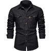 Faonkeew Giacca vintage di jeans da uomo con chiusura lampo, in denim, colletto alto, in cotone, slim fit, in jeans, stile biker, jeans, Nero , XXL
