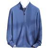 Generic Cardigan da uomo in 100% lana merino con cerniera e colletto alla coreana, giacca lavorata a maglia, maglione da lavoro, Blu, XL