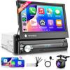 Rimoody 2G+64G Android 13 Autoradio 1 Din Senza Fili Carplay Android Auto 7 Pollici IPS Touchscreen Ribaltabile Schermo con Navi GPS Mirror Link Bluetooth FM/RDS WiFi DVR/DAB+/OBD2 Telecamera Posteriore