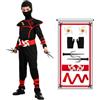 Kitimi Costume Ninja Bambino 4 5 6 7 8 10 12 Anni, 13 Pezzi Costumi Cosplay Anime, Ninja Vestito Carnevale Nero Rosso con Freccette Baionetta, Costume Halloween Bambino Bambina per Carnevale, Natale