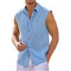 Runcati Camicia in lino, da uomo, senza maniche, con colletto rovesciato, da spiaggia, estiva, per il tempo libero, con tasca, azzurro, L