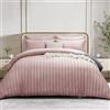Simply Amelia Set copripiumino super king size, a righe, in raso, con federe, ultra morbido, ipoallergenico (rosa cipria, 220 x 260 cm)