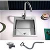 KEOKBON Lavello da incasso in acciaio inox 304, 35 x 40 cm, con valvola a cestello e troppopieno, piccolo lavello da cucina singolo con 2 fori per rubinetto e dispenser di sapone (non incluso)