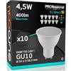 Eurocali 10x Lampadine LED GU10 4.5W Professionali Satinata Antiabbaglio 400 lumen - Forma: Faretto - Luce Bianco Freddo 6500K - Fascio Luminoso 100°