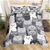 Loussiesd Set di biancheria da letto con gatti grigi e bianchi, copripiumino per bambini, per ragazzi e ragazze, per amanti dei gatti, biancheria da letto con animali 3D, super king size
