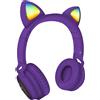 TECHMADE TM-M003-PU CUFFIA BLUTOOTH CON ORECCHIE DI GATTO LED FUNNY SENZA FILO CON MICROFONO VIOLA
