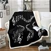 Loussiesd Coperta in pile con motivo a note musicali, per divano e divano, per adulti, colore nero, bianco, in peluche, motivo geometrico a righe, coperta sfocata, decorazione per camera