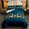 Loussiesd Set di biancheria da letto natalizio per ragazze, bambini, dorati, cervi natalizi, blu, verde, agrifoglio, bacche rosse, fiocchi di neve, Trapunta, per letto 230x220cm, motivo: Happy New Year