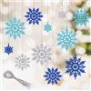 Kiiwah 30 Pezzi Fiocchi di Neve Ornamenti, Fiocchi di Neve Glitter da Appendere per Addobbi Albero di Natale e Ghirlande (Blu, Azzurro, Argento)