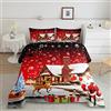 Loussiesd Set di biancheria da letto per bambini con Babbo Natale, pupazzo di neve, piumino per ragazzi e ragazze, set di biancheria da letto per Natale e anno nuovo rosso e bianco fiocco di neve