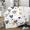 Loussiesd Coperta per ragazze con motivo a cuore, motivo a cuore, per divano, letto, divano, donna, graziosa coperta a righe geometriche Sherpa, coperta nera e bianca, motivo a foglie sfocate, decorazione per
