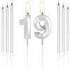 mciskin Candele d'Argento per 19° Compleanno - Candela 3D Numero 19 per Torta con Set di 6 Candele Lunghe/Sottili, Decorazione per Torta Argento per Ragazza Ragazzo Decorazioni Forniture 19°