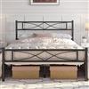 Yaheetech Struttura Letto Matrimoniale in Metallo 36 cm Battuto a Doghe 140 x 200 cm Testiera Snella in Ferro Moderno Nero