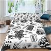 Loussiesd Cinema Elements Set biancheria da letto per e cinema e teatro con copripiumino nero e bianco vecchio stile vintage per cinema, biglietto fresco popcorn biancheria da letto e letto singolo, 2 pezzi