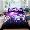 Loussiesd Set di biancheria da letto per bambini, ragazzi e ragazze, motivo 3D, motivo galassia, motivo con gatti, spazio esterno, per letto singolo