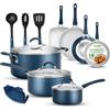 NutriChef Set di 14 Pentole e Padelle Antiaderenti, Set di Utensili da Cucina di Base di Alta Qualità, Padella Antiaderente, Alluminio, Blu