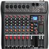 Depusheng DX6 Mixer Professionale Scheda Audio Console 6 Canali Desk System Interface Ingresso USB MP3 Digitale 48V Phantom Power DJ Studio FX Telaio in Acciaio, Mixer Audio Bluetooth Nero per PC