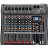 Depusheng DX8 Mixer Professionale Scheda Audio Console 8 Canali Desk System Interface Ingresso USB MP3 48V Phantom Power Stereo DJ Studio FX Telaio in Acciaio, Mixer Audio Bluetooth Nero per PC