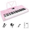 Vangoa VGK610 Tastiera per pianoforte, 61 mini tasti tastiera musicale portatile per principianti con microfono, 3 modalità di insegnamento, 350 toni, 350 ritmi, 30 demo, rosa