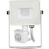 V-TAC, VT-10-S-W, faretto led da esterno con sensore di movimento per luci faretti con sensore crepuscolare Chip Samsung 6400K IP65 [Classe di efficienza energetica A]