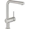 GROHE Minta - Miscelatore estraibile per lavello cucina con doppia doccetta (bocca alta a L, bocca girevole a 360°, cartuccia in ceramica da 46 mm), 328 mm, acciaio inossidabile, 30274DC0