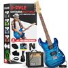 Pyle Chitarra Elettrica a Grandezza Naturale con Pickup Humbucker, Kit per Principianti con Amplificatore, Custodia, Tracolla, Accordatore, Plettro e Tremolo, Ideale per Casa, Lezioni, Sala Prove, Blu