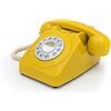 GPO 746 Telefono a Quadrante Push Button, Telefono Fisso Vintage per Casa, Ufficio, Telefoni Retro Con Suoneria a Campanello Originale e Cavo Arricciato, Mustard