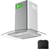 CIARRA CBCS6506B Classe A++ Cappa cucina 60 cm - 3 Velocità - 650 m³/h -Riciclaggio o Evacuazione-con Filtro Carbone CBCF004 -Cappa Decorativa a Parete Acciaio Inox