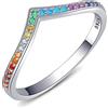 Qings Anello Chevron a forma di V in Argento Sterling 925, Anello Impilabile Colorato Zirconi Cubici Fedi Nuziali Anelli di fidanzamento, Anniversario Regalo di Compleanno per Donne Ragazze