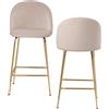 Wohnling Set di 2 sgabelli da bar in velluto beige con schienale e gambe dorate, sgabello da cucina in tessuto scandinavo/metallo, 110 kg, design sedia da bar, sgabello da bistrò imbottito