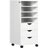 Vinsetto Cassettiera Ufficio con 4 Ruote 4 Ripiani 3 Cassetti, Schedario Portadocumenti in Legno MDF, 38x40x86.8 cm, Bianco