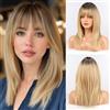 HAIRCUBE Donne Parrucca Straight Parrucche per le Donne Lunghezza Spalla Ombre Bionda Parrucca Sintetica con Bangs Cosplay quotidiano