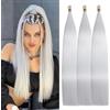 Locescsoc 24 Inch Straight Hair Extensions 150g 3 Packs Bone Straight Braiding Hair, Soft Synthetic Bundles Crochet Braids Hair Bundles for Braiding (white, 24 Inch 3 Packs)