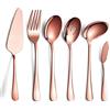 HOMQUEN Set di 6 Posate da Portata in Rame,Set Di Utensili da Portata in Acciaio Inossidabile,Include Pala da Portata,Cucchiaio Da Portata Con Intaglio,Forchetta Per Carne Fredda,Coltello Da Burro,Mestolo Ecc