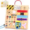 Grarain 23 in 1 Montessori Busy Board Giochi Montessori 1 Anno per Bambini Giochi Legno con 15 Interruttori e 26 luci LED, Carillon, Lacci delle Scarpe, Cerniera, Lucchetto