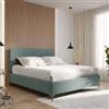 DEGHI Letto matrimoniale 160x190 cm in tessuto effetto maglia verde salvia con contenitore e piedi oro - Maverick