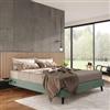 DEGHI Letto matrimoniale sommier 160x190 cm in tessuto verde salvia con prese USB laterali - Columbus