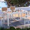 DEGHI Tavolo da giardino allungabile 140/210x77 cm in alluminio bianco con top effetto rovere - Rosaly