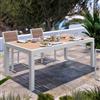 DEGHI Tavolo da giardino allungabile 200/300x100 cm in alluminio bianco con top effetto rovere - Rosaly